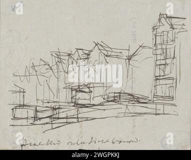 Vista del Singel ad Amsterdam, forse con l'Haarlemmersluis, George Hendrik Breitner, 1894 disegnando verso un invito per un incontro dell'associazione di artisti Arti et Amicitiae. Ponte di carta di Amsterdam in città sul fiume, sul canale, ecc. Singel. Haarlemmersluis Foto Stock