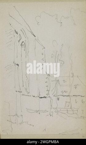 Paesaggio urbano con una chiesa, Adrianus Everssen, c. 1828 - 1897 paesaggio urbano con il coro di una chiesa a sinistra. Pagina 23 Recto da un bozzetto con 58 fogli. Carta olandese. vista sulla città a matita e paesaggio con costruzioni artificiali. chiesa (esterno) Foto Stock