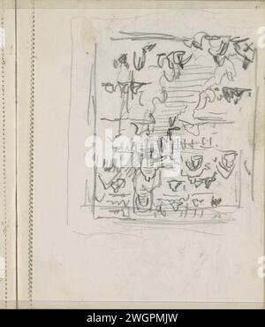 Figure sulle scale del Borobudur, 1925 pagina 91 da un bozzetto con 67 fogli. Carta Java. Luoghi di matita e oggetti di culto  induismo, buddismo, giainismo. Complesso del Tempio della rampa di scalini di Borobudur Foto Stock