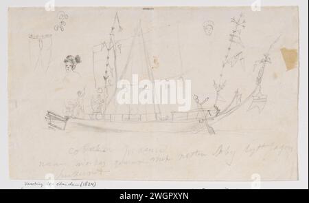 Nave, Isole Aru, Molucche sudorientali, Adrianus Johannes Bik, 1824 disegno carta delle Molucche meridionali. matita Foto Stock