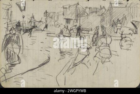 Faccia ad Amsterdam, forse il Rokin, c. 1886 - 1923 disegnando Amsterdam Gessalk Street (+ città(-paesaggio) con figure, staff) Rock Foto Stock