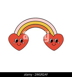 Arcobaleno retrò vettoriale con cartoni animati Illustrazione Vettoriale