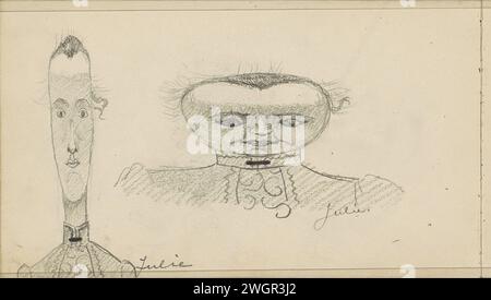 Autoritratti caricaturali, c. 1892 l'artista ha fortemente allungato la testa sia in lunghezza che in larghezza. Pagina 17 verso da un bozzetto con 22 fogli. carta. matita donna adulta. testa (umana) Foto Stock