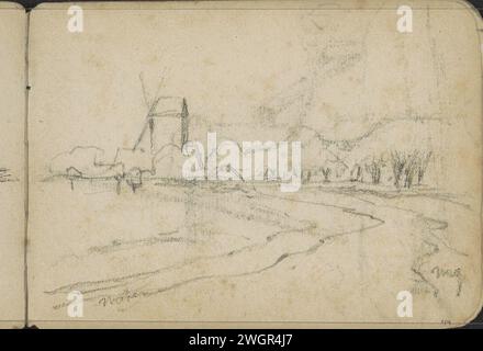Paesaggio con mulino, 1896 - 1897 pagina 44 Recto da un bozzetto con 44 fogli. carta. mulino a vento con gesso nel paesaggio Foto Stock