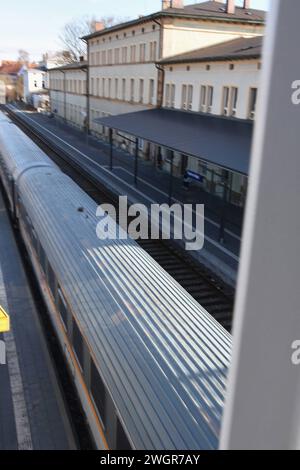 Bahnhof Alex Kurszug nach Prag Furth im Wald 05.02.2024 Furth im Wald *** dalla stazione ferroviaria di Alex a Praga Furth im Wald 05 02 2024 Furth im Wald Foto Stock