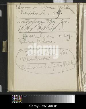 Nomi e indirizzi, 1906 - 1945 Leaf 51 verso da un bozzetto con 53 fogli. carta. matita Foto Stock