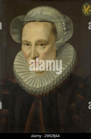 Portrait o Grietje Pietersdr Codde (1538-1607), Adriaen Thomasz. Chiave, 1586 dipinto Ritratto di Grietje Pietersdr Codde, la moglie di Jacob Bas Claesz. Busto a sinistra, in alto a destra lo stemma della famiglia. Pendente SK-A-514. pannello. Pittura a olio (vernice) persone storiche - BB - donna Foto Stock