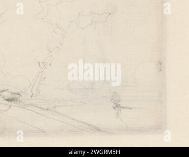 Schizzo di un paesaggio con un albero sull'acqua, Andreas Schelfhout, 1797 - 1870 carta da disegno. matita Foto Stock