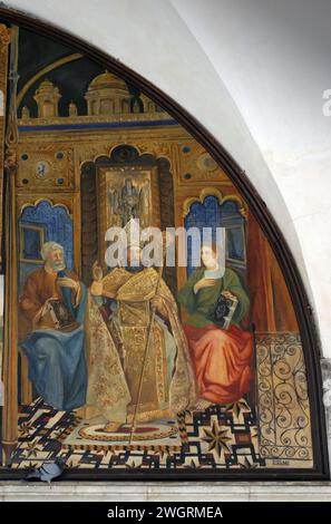 Pittura all'ingresso di St. James Cathedral a Gerusalemme, Israele Foto Stock