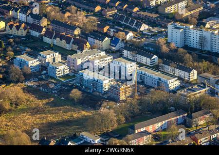 Luftbild, Wohngebiet mit Neubau Baustelle Schlägel und Eisen, Altenpflegeheim und Wohnquartier an der Bohnekampstraße, Zweckel, Gladbeck, Ruhrgebiet, Nordrhein-Westfalen, Deutschland ACHTUNGxMINDESTHONORARx60xEURO *** Vista aerea, zona residenziale con nuovo cantiere Schlägel und Eisen, casa di riposo per anziani e quartiere residenziale a Bohnekampstraße, Zweckel, Gladbeck, regione della Ruhr, Renania settentrionale-Vestfalia, Germania ATTENTIONxMINDESTHONORARx60xEURO Foto Stock