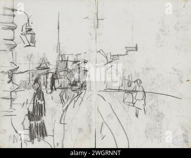 Faccia ad Amsterdam con figure, forse Het Rokin, 1909 disegnando carta Amsterdam. via gesso (+ città(-paesaggio) con figure, personale). Urban Housing Rock Foto Stock