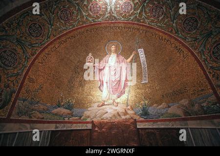 Giovanni Battista in piedi sulle rive del fiume Giordano, mosaico nella Chiesa dell'Abbazia benedettina della Dormizione, monte Sion a Gerusalemme, i Foto Stock