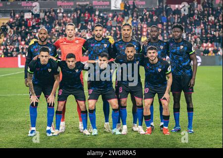 Madrid, Spagna. 5 febbraio 2024. Squadra di Siviglia vista prima della partita di calcio la Liga EA Sports 2023/24 tra Rayo Vallecano vs Sevilla all'Estadio Vallecas di Madrid, Spagna. Credito: Agenzia fotografica indipendente/Alamy Live News Foto Stock