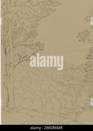 Landschap te Matlock nel Derbyshire, William Turner di Oxford, 1818 carta da disegno. inchiostro. Foresta di penne a matita, legno Matlock Foto Stock