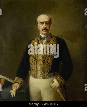 Otto van Rees (1823-92). Governatore generale (1884-88), anonimo, dopo il 1884-c.. 1899 dipinto Ritratto di otto van Rees (1823-92). Governatore generale (1884-88). Ginocchio, in piedi e viso. Guanti nella mano destra appoggiati su un tavolo accanto a un punto. La mano sinistra sul mantello delle sue spade. Parte di una serie di ritratti dei governatori generali delle ex Indie Orientali olandesi. Tela Batavia. cartone. personale storico della vernice a olio (vernice). governatore coloniale Foto Stock