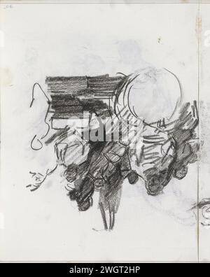 Gruppo di musicisti seduti, 1875 - 1934 forse uomini africani. Pagina 16 verso dal quaderno XIII con 25 fogli. Il giornale dell'Aia. gesso musicista al lavoro. Africani Foto Stock