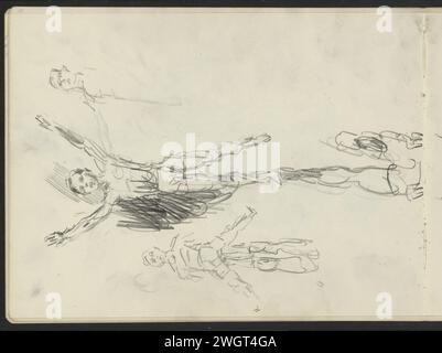 Foglio di studio con gli acrobati, c. 1915 - 1934 gli acrobati si bilanciano in duetti sulle gambe dell'altro. Pagina 14 verso dal quaderno XVI con 32 fogli. Il giornale dell'Aia. Pencil Acrobat  circo Foto Stock