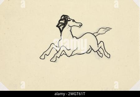 Cavallo che salta, Leo Gestel, 1937 Drawing Jumping Horse con la testa girata indietro. carta. inchiostro. penna a matita / spazzola cavallo Foto Stock