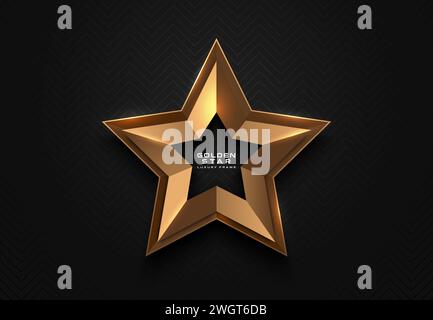 Cornice con logo a forma di stella dorata. Cornice di lusso, bordo dorato, sfondo nero. Icona astratta della stella del risultato premium vettoriale Illustrazione Vettoriale