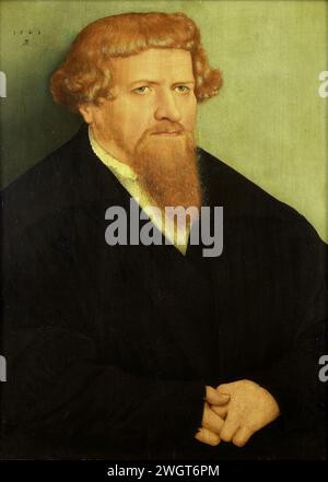 Ritratto di un uomo, Lucas Cranach (II) (attribuito a), 1548 dipinto Ritratto di un uomo con una barba lunga, le mani insieme sul pannello dello stomaco. vernice a olio (vernice) persone storiche non note per nome Foto Stock