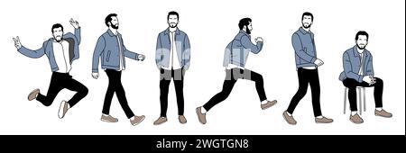 Set di carattere uomo d'affari in diverse pose. Illustrazione Vettoriale