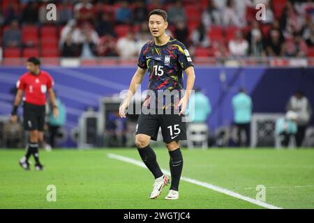 Doha, Qatar. 6 febbraio 2024. DOHA, QATAR - 06 FEBBRAIO: Seung-hyun Jung della Corea del Sud guarda durante la semifinale della Coppa d'Asia AFC tra Giordania e Corea del Sud allo stadio Ahmad Bin Ali il 6 febbraio 2024 a Doha, Qatar. Credito: MB Media Solutions/Alamy Live News Foto Stock