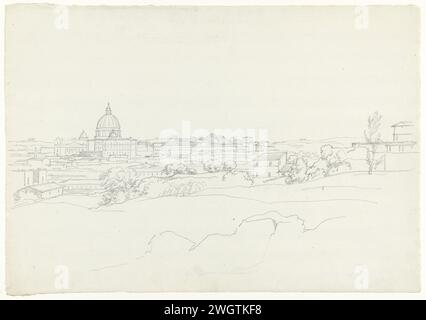 Vista del Vaticano da Castel S. Angelo, Hendrik Voogd, 1788 - 1839 disegno Roma carta. Prospettiva a matita della città, panorama cittadino, sagoma della città St. la basilica di Pietro. CITTÀ del Vaticano Foto Stock