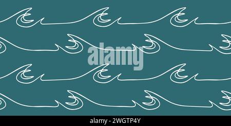 Pattern d'onda senza cuciture tracciato con una linea continua. Motivo loopable per inviti, cartoline, stampa su tessuto, sfondi, scrapbooki Illustrazione Vettoriale