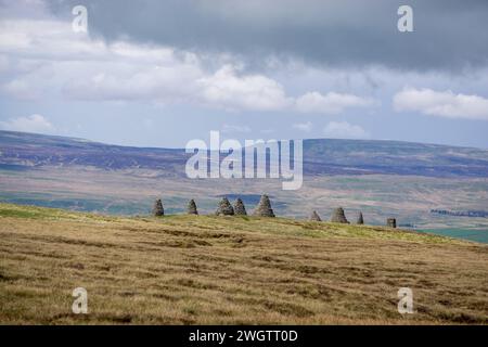 Nove standard cairns sul summitt of Nine Standards Rigg , Hartley Fell North Pennines , Yorkshire Foto Stock