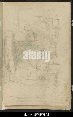 Interno con tre figure intorno a un tavolo, 1854 - 1914 lato retto di una pagina non numerata tra le pagine 1 e 2 da un bozzetto con 53 fogli. carta. interno della casa. tabella. figura seduta Foto Stock