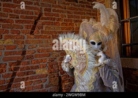 VENEZIA, ITALIA, 5 febbraio 2024: Il Carnevale di Venezia è un festival famoso in tutto il mondo per i suoi elaborati costumi Foto Stock