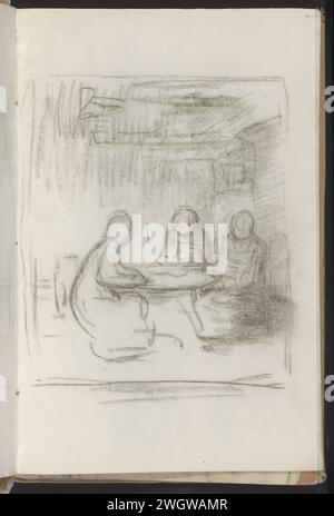 Interno con tre figure intorno a un tavolo, 1854 - 1914 pagina 47 Recto da un bozzetto con 53 fogli. carta. interno della casa. tabella. figura seduta Foto Stock