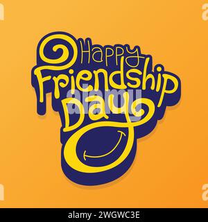 Biglietto di auguri di buon giorno dell'amicizia di colore giallo, design del modello. Design tipografico vettoriale Happy Friendship Day. Moderna calligrafia a linee disegnata a mano. Illustrazione Vettoriale