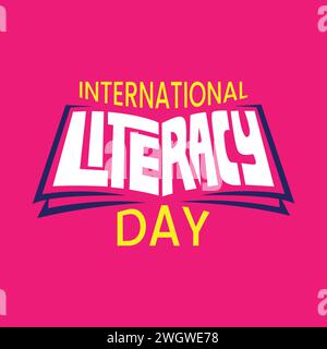 Felice giornata internazionale dell'alfabetizzazione illustrazione tipografica vettoriale con un concetto di libro. Concetto di giornata educativa. illustrazione vettoriale del giorno dell'alfabetizzazione mondiale. Illustrazione Vettoriale