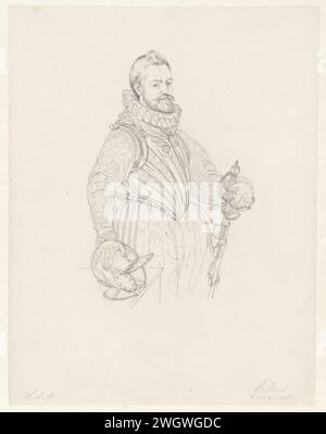 Ritratto di Jacques de la Faille, Hendrik Abraham Klinkhamer, dopo Hendrick Goltzius, 1820 - 1872 carta da disegno. matite storiche Foto Stock