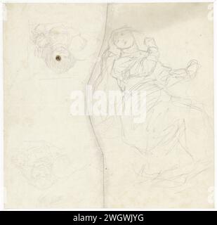 Schizzo di una donna con farfalle e due studi di una ragazza, Matthijs Maris, 1849 - 1917 carta da disegno. matita Foto Stock