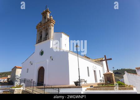 Iglesia Nuestra Señora De Las Flores (Chiesa di nostra Signora dei Fiori) nel villaggio di Sanlucar de Guadiana nella provincia di Huelva, Andalusia, Spagna, sulle rive Foto Stock