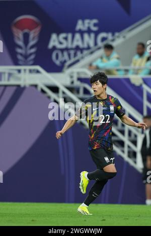 Doha, Qatar. 6 febbraio 2024. DOHA, QATAR - 06 FEBBRAIO: Seol Young-woo della Corea del Sud durante la semifinale della Coppa d'Asia AFC tra Giordania e Corea del Sud all'Ahmad Bin Ali Stadium il 6 febbraio 2024 a Doha, Qatar crediti: Sebo47/Alamy Live News Foto Stock