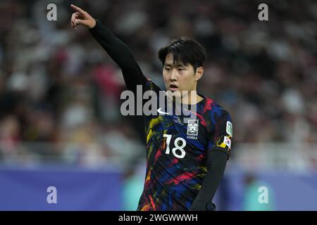 Doha, Qatar. 6 febbraio 2024. DOHA, QATAR - 06 FEBBRAIO: Lee Kang-in della Corea del Sud durante la semifinale della Coppa d'Asia AFC tra Giordania e Corea del Sud all'Ahmad Bin Ali Stadium il 6 febbraio 2024 a Doha, Qatar crediti: Sebo47/Alamy Live News Foto Stock