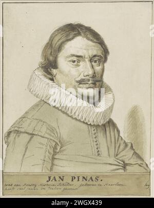 Portret van Jan Pynas, anonimo, dopo David Bailly, 1594 - 1707 carta da disegno. ritratto pennello/pennello a inchiostro, autoritratto dell'artista. ritratto, autoritratto di pittore. persone storiche Foto Stock