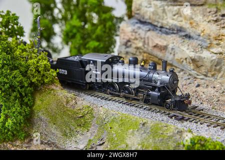 Modello classico di locomotiva a vapore in miniatura Landscape Foto Stock