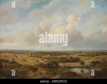 Vista delle dune con le rovine del castello di Brederode vicino a Santpoort, Andreas Schelfhout, 1844 dipinti Vista di Haarlem. pannello. dune di vernice a olio (vernice) (mare non visibile); nelle dune. Paesaggio con rovine del castello di Brederode Foto Stock