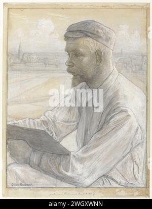 Ritratto del pittore Ferdinand Hart Nibbrig, Johan Henri Gustaaf Cohen Gosschalk, 1883 - 1912 carta da disegno. lino (materiale). vernice del ponte. ritratto di gesso, autoritratto di artista. ritratto, autoritratto di pittore Foto Stock