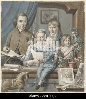 L'artista stesso e la sua famiglia, Warner Horstink, 1796 disegnando il ritratto di famiglia dell'artista e della sua famiglia, raffigurato in una finestra. Horstink si trova all'estrema sinistra, con un bozzetto e un pennarello in mano. Accanto a lui, sua moglie e un bambino in un pacco a righe, coperchio e cavallo persistono. Inoltre, un bambino più grande e, all'estrema destra, una ragazza in una pianta. Per lei il ritratto firmato di un bambino morto. carta. inchiostro. pennello per acquerelli/pennarelli per l'artista e la sua famiglia, i parenti, ecc.. (+ artista in situazione non lavorativa). ritratto, autoritratto di pittore. l'artista e la sua famiglia, i parenti, ecc... portrai Foto Stock