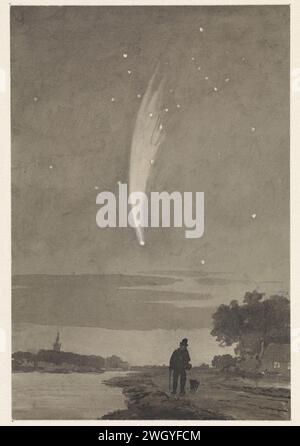 La cometa di Donati, 10 ottobre 1858, Cornelis van der Griendt, c. 1837 - c. 1918 disegno disegno per una stampa. carta. vernice del ponte. pennello a matita cometa. eventi e situazioni storiche. (altri) nomi storici Foto Stock