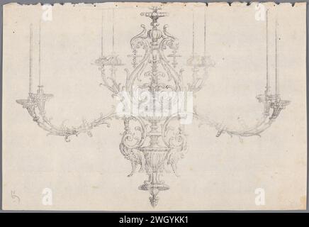 Stampa di un disegno di un lampadario con maschere, anonimo, c. 1600 Germania (possibilmente) carta controprova Foto Stock