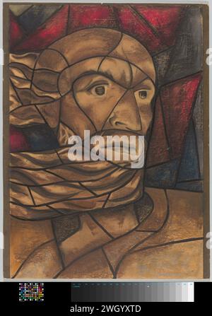 Disegno per finestra nel Noordertransept nel Duomo di Utrecht, c. 1934 disegno in cartone. spazzola per gesso Foto Stock