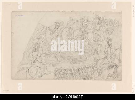 Study for the Battle of Waterloo, Jan Willem Pieneman, c. 1824 carta da disegno. battaglia con gesso (+ forze terrestri). eventi e situazioni storiche Foto Stock