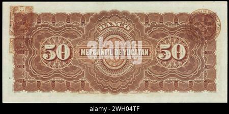 Banco Mercantil de Yucatan 50 pesos 1904 Rev. Foto Stock