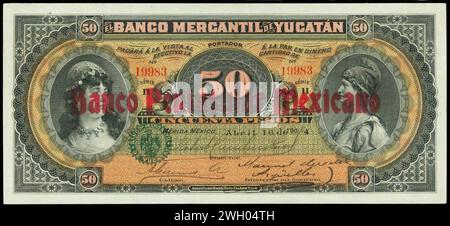 Banco Mercantil de Yucatan 50 pesos 1904 OB. Foto Stock